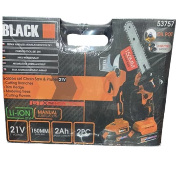 BLACK Akumulátorová zahradní řetězová pila a nůžky na větve – sada 53757