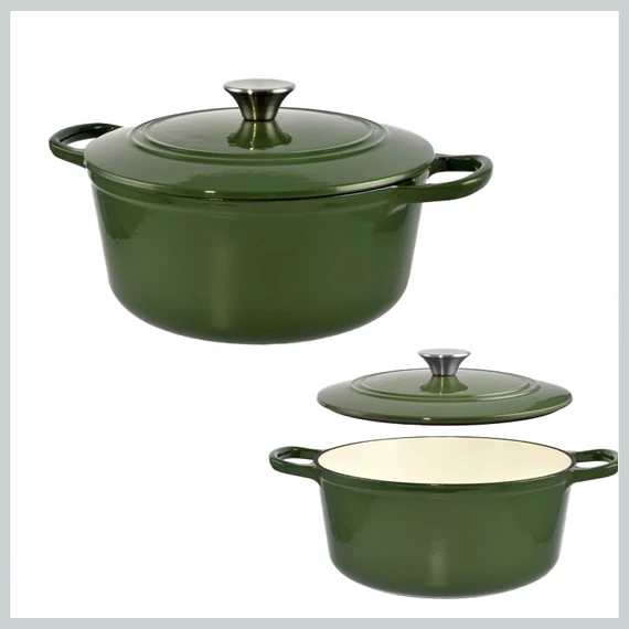 Perfect Home Smaltovaný litinový kastrol s poklicí ~25*11 cm 3,5 litru zelený 11862