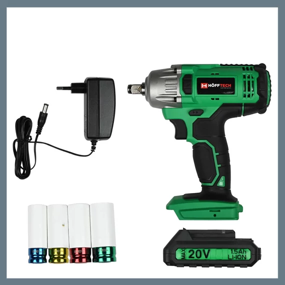 Höfftech Akumulátorový rázový utahovák 1/2" 20V + 4 nástrčné klíče 011868