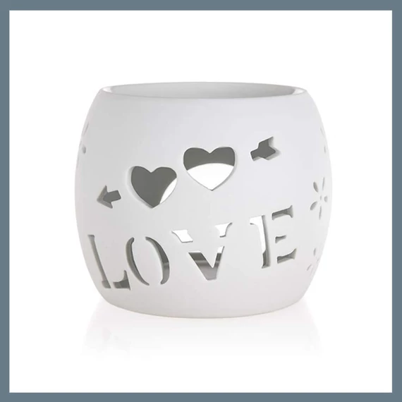 HOME DECOR Aroma lampa, porcelán, 10,5 × 10,5 cm, Love, bílá 63914401