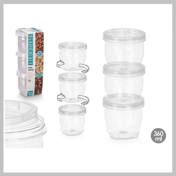 LEKNES sada 3 plastových sklenic na zavařování 250 ml 10657