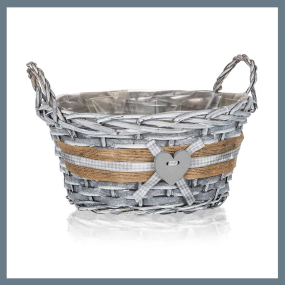 HOME DECOR Proutěný koš s uchem, šedý, 25 x 12 cm, kulatý 63940597