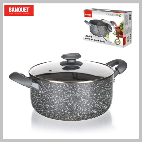 Hliníkový hrnec s poklicí GRANITE PREMIUM 20 x 9,5 cm, skleněná poklice 40051320
