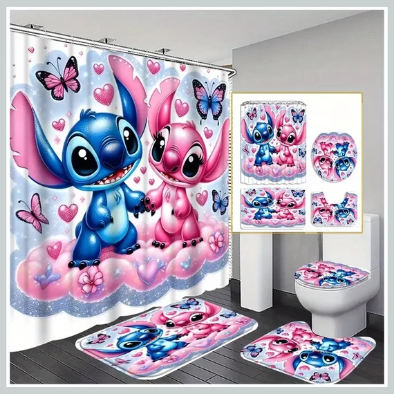 Koupelnová sada Lilo & Stitch Love – sprchový závěs a doplňky TY1181137