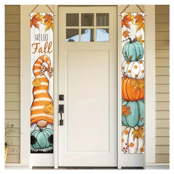 2dílný verandový praporek „Hello Fall“ – s motivem gnóma a dýní LV2006580