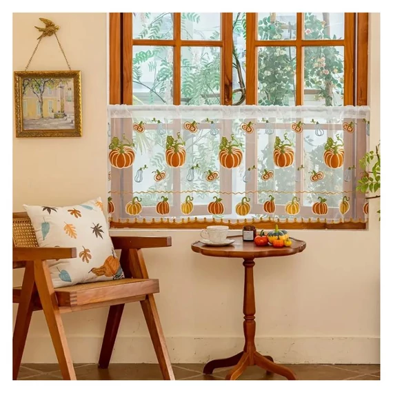 Vyšívaná průhledná záclona s motivem dýní 142×55 cm LF5238390-3