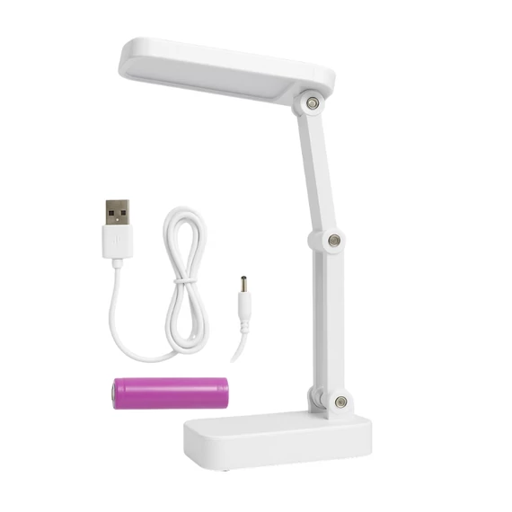 Skládací LED stolní lampa s USB kabelem a akumulátorem – bílá DB-1916