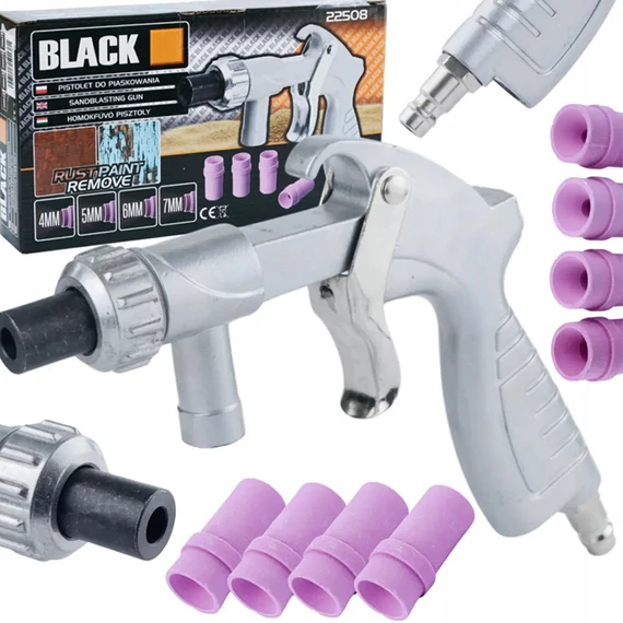 ČERNÁ Pískovací pistole, s 5 tryskovými hlavami, 4-7 mm – 22508