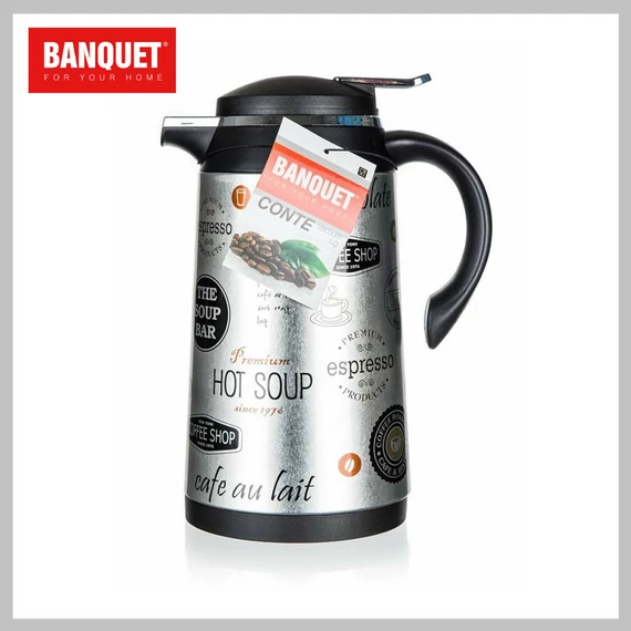 BANQUET Termoska nerezová ocel CONTE 1 l, s skleněným vnitřkem, Coffee dekor 48786115