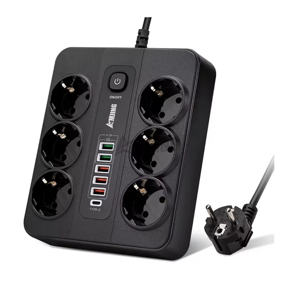 Síťová prodlužovačka, se 2 metrovým kabelem, 6 zásuvek + 5 usb + 1 vstup typ c, 3000 W BKL-11EU