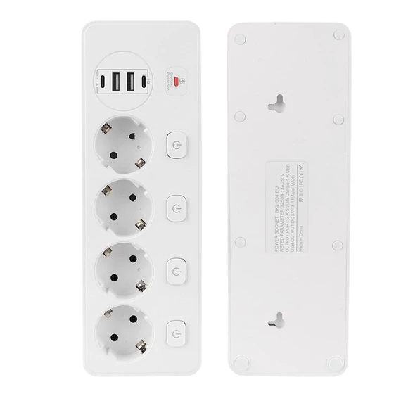 Síťový rozbočovač EU zásuvka USB-C 20W prodlužovací USB 3.1A rychlonabíjecí přepěťová ochrana BKL-504EU