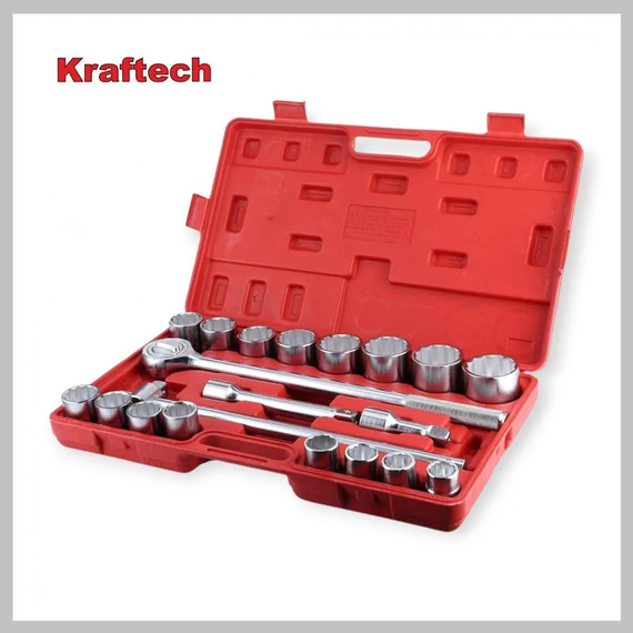 KrafTech 21-dílný 3/4" 12-bodový ráčnový klíč Sada chromových nástrčných klíčů HB-6889