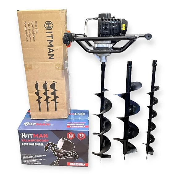 Hitman HT-ED76MAX 6.5HP 73cc benzínový půdní vrták se 3 vrtáky (100 mm, 150 mm, 200 mm)