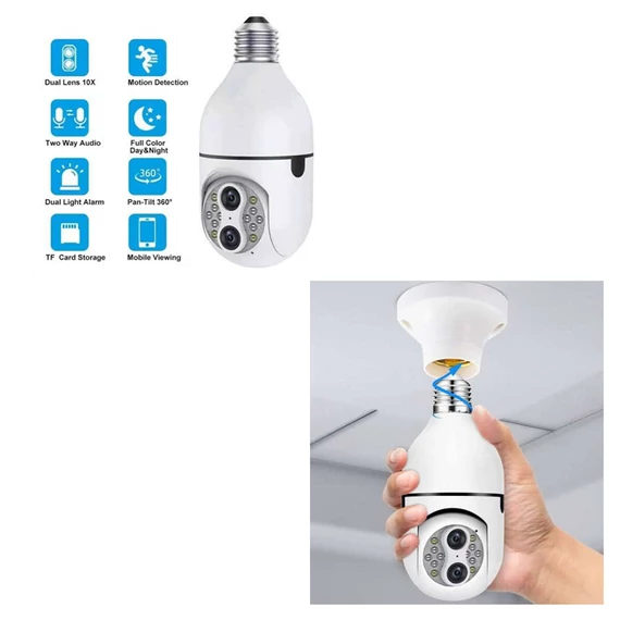 Kontrolní kamera ovládaná telefonem maskovaná jako žárovka se dvěma čočkami a paticí E27 JT-8177