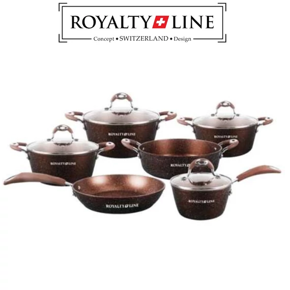 Royalty Line 10-dílná sada jídelního nádobí se skleněnou poklicí, mramorová povrchová úprava RL-5010BRW
