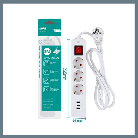 Winning Star Síťová rozbočka 3 zásuvky, 1 přepínač ST-4047