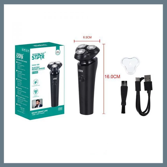 Winning Star Elektrický holicí strojek, bezdrátový, USB dobíjecí, vodotěsný, 3 rotující nože ST-5686