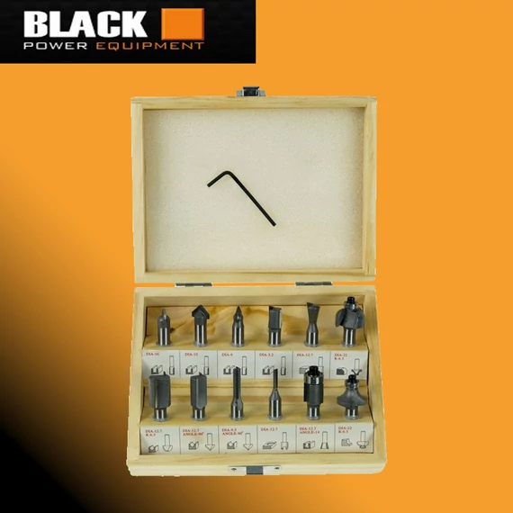 Black 12dílná sada horních fréz, 8 mm, dřevěná krabice black35000