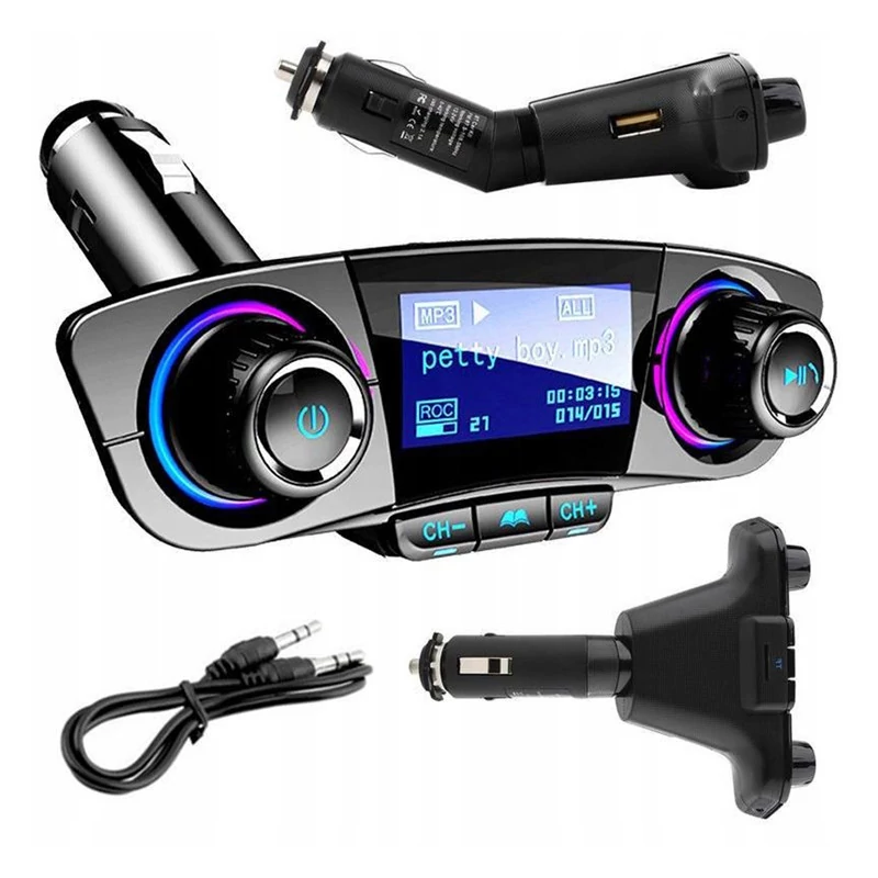 8v1 multifunkční Bluetooth FM vysílač s 2 USB porty, 5.0, černý 10049