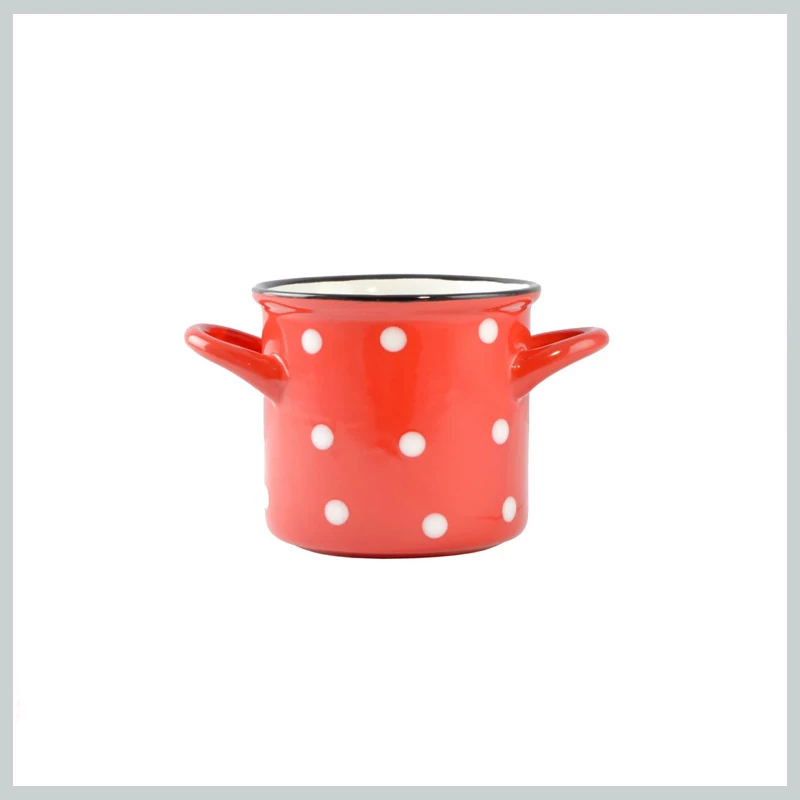 Perfect Home Soup bowl hrnek ve tvaru hrnce s červenými tečkami 385ml 15036