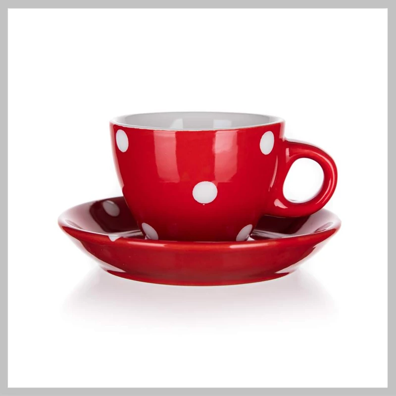 DOTS Keramická šálek s podšálkem 100 ml, červená 60223088