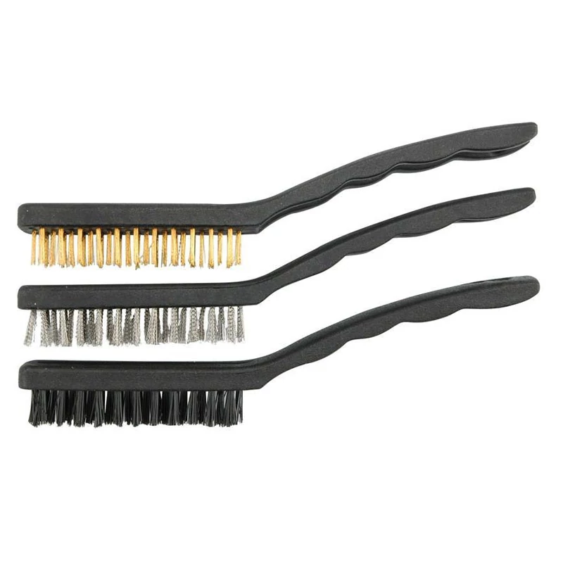Sada drátěných kartáčů 3 ks – mosaz, ocel, nylon, 23 cm TO-06964