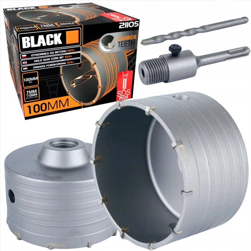 Černá vrtačka korunková do betonu SDS Plus, 100 mm – 21105