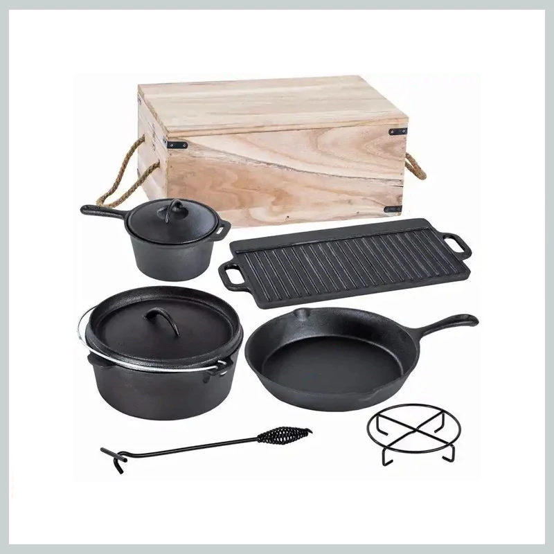 Perfect Home Litinový BBQ grilový set s dřevěnou krabicí 6+1 dílný / Holandská pec 28340