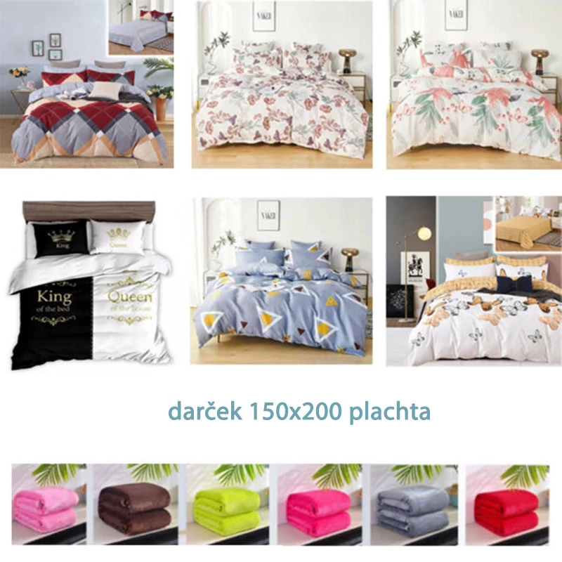 7-dílná sada povlečení s náhodným výběrem + dárek 150x200 prostěradlo