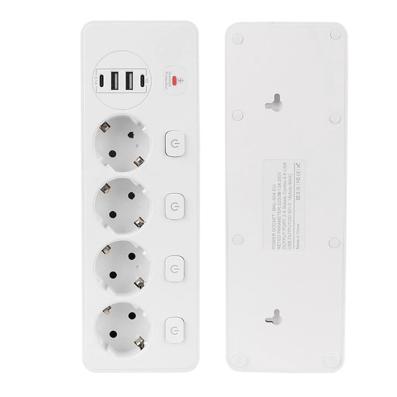 Síťový rozbočovač EU zásuvka USB-C 20W prodlužovací USB 3.1A rychlonabíjecí přepěťová ochrana BKL-504EU
