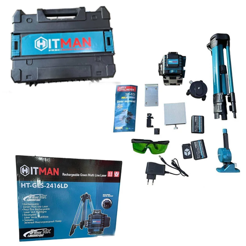 HITMAN Nivelační laser 16V Zelený s 4D stojanem HT-GLS-2416LD
