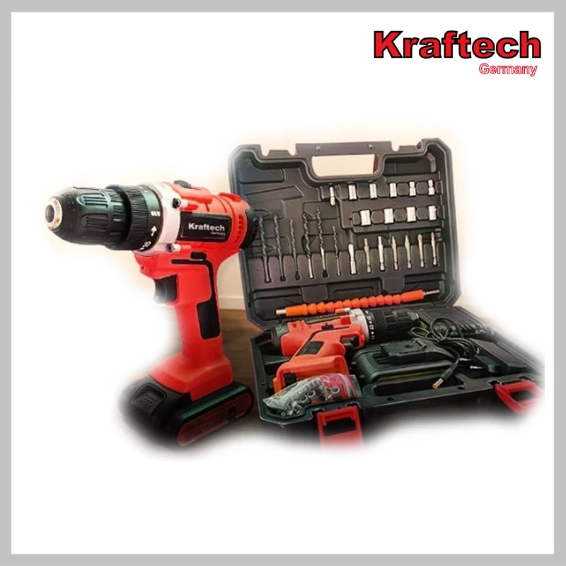 Kraftech 98dílná sada aku vrtačky a šroubováku se 2 bateriemi KTCDD21LD